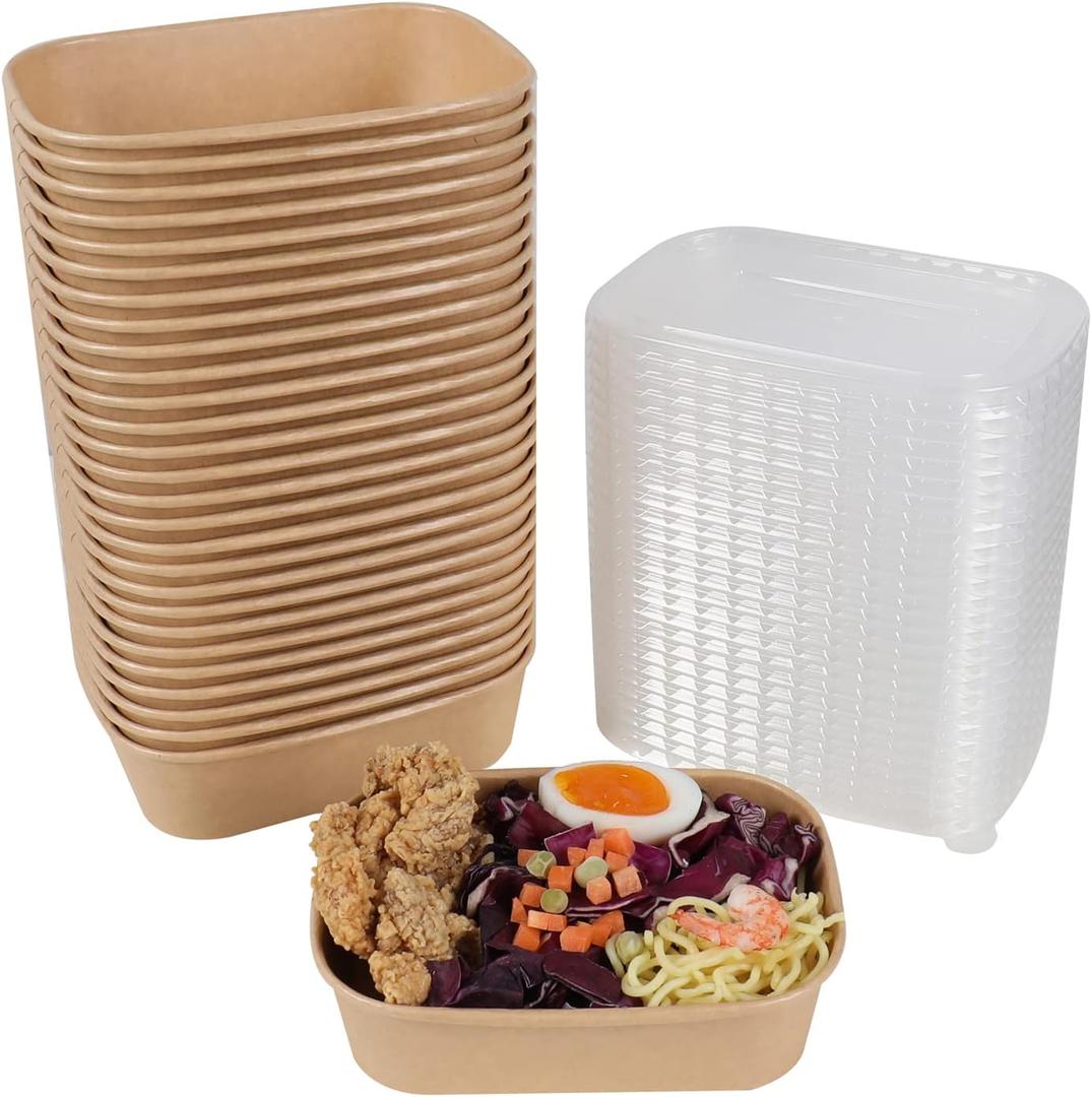 17 oz Disposable Kraft paper bowls with lids, Rectangle Food containers Soup Bowls Party Supplies Treat Bowls 50 Pack (17oz)