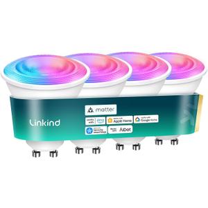 Linkind Matter GU10 Smart Light Bulbs, MR16 GU10 LED Bulbs, 4Pack | Work with Alexa/Apple/Google Home, Warm & Daylight White(1800K-6500K), Music Sync & Light Shows, 40W 470LM Color Changing