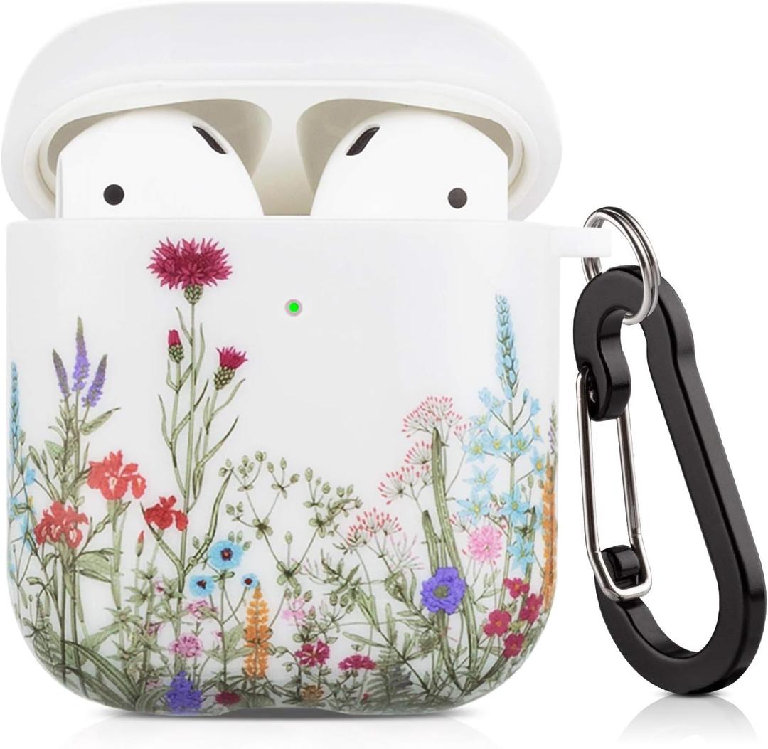2 x Airpods Case, Yellow Flowers Airpod Case for Women Girls Protective Hard Airpod Case Cover for Apple AirPods 2 & 1 with Keychain Compatible with Wireless Charging (Flowers)