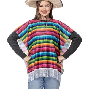 Lastclream Mexican Serape Poncho Costume for Women Cinco De Mayo Mexican Fiesta Ponchos for Adults (Only Poncho) (Colorful Adult Short Size)