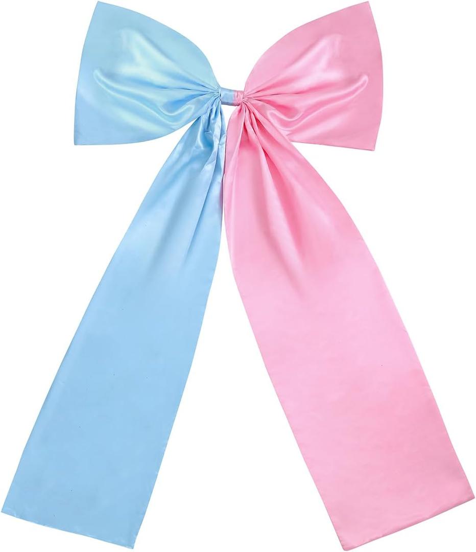 Gender Reveal Party Decorations - Giant Pink & Blue Satin Bows, for Backdrop Garland Kit with Door Hanger Baby Showers, Birthdays, Reveal Celebrations Neutral Theme
