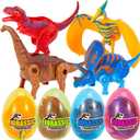 4 Pack Easter Hatching Eggs Dinosaur Toys Filled with Jumbo Deformable Transforming Dinosaur Toys Plastic Surprise Eggs Easter Basket Stuffers Fillers for Easter Eggs Hunt Party Favor Classroom Prize