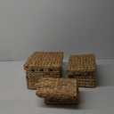 Scalloped Basket Set of 3  Woven Seagrass Storage Baskets with Lids  Decorative Natural Bins Baskets for Organizing, Boho Home, Shelves, Bathroom Decor