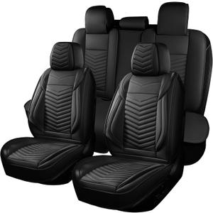 Car Seat Covers,Breathable and Waterproof Faux Leather Automotive Seat Covers for Cars,Anti-Slip Driver Seat Cover Universal Fit SUV Truck Pick-up Sedan(Style1,5 PCS Full Set,Black)