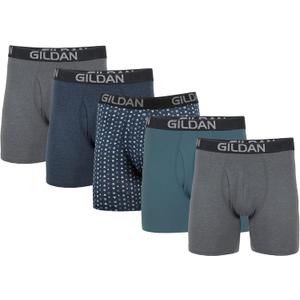 Gildan Men's Underwear Cotton Stretch Boxer Briefs, Multipack (Large, Hthr Dark Grey/Hthr Navy/Shapes/Blue (5-pack, Regular Leg))