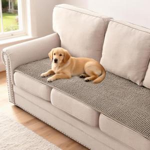 H.VERSAILTEX Plush Chenille Couch Cover for 3 Cushion Couch Anti Slip Washable Sofa Slipcovers Soft and Durable Furniture Protector for Dogs Cats Kids (27.5" x 82", Taupe)