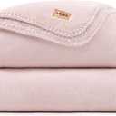 UGG Whitecap Full/Queen Blanket, Fleece Fluffy Blanket for Bed, Luxury Cozy Oversized Throw for Couch, Washable Hypoallergenic Queen Bedding, Cute Decor, 90" x 90", Quartz Pink