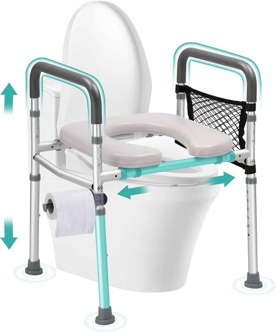 Raised Toilet Seat with Handles,Toilet Seat Risers for Seniors,Adjustable Height & Width,400 lbs Elevated Toilet Seat,Fit Any Toilet - Gray