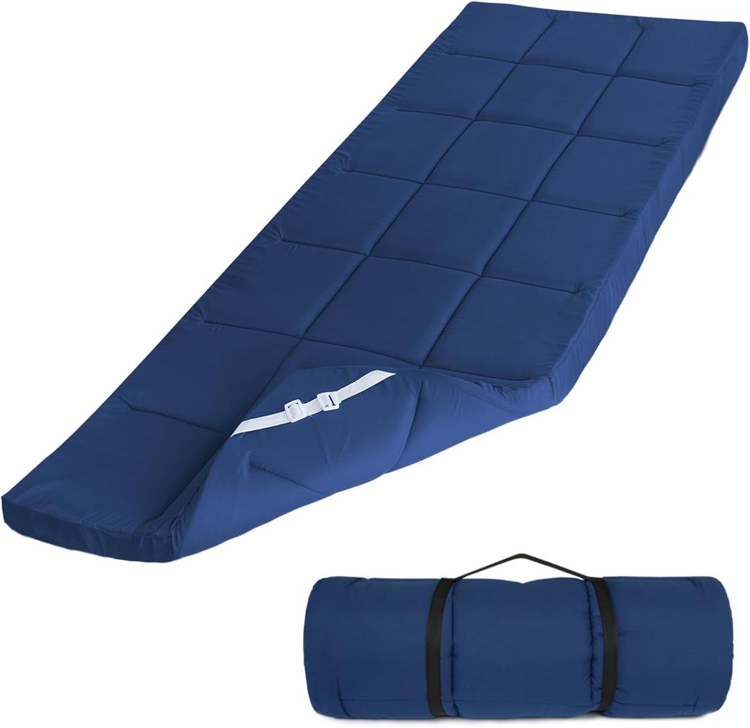 SPRINGSPIRIT Cot Mattress Topper (Improved Thickness), Foam Quilted Pads for Camping, Soft Comfortable Sleeping Cot Mattress Pad Only, Camping Pad 75"x30" for Camp Cot/Rv Bunk/Narrow Twin Beds, Navy (30x75 Inch (Pack of 1))