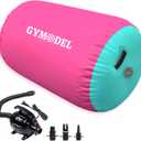Air Roller Gymnastics Barrel Inflatable Tumbling Roller Air Mat, Air Barrel Gymnastics Tumble Track Mat with Pump for Backhandspring/Training Cheerleading/Yoga/Home and Outdoor Use (32inch*24inch-have pump, Pink with green)