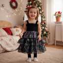 Toddler Baby Girl Halloween Outfit Bat Ghost Smocked Sleeveless A-line Layered Tulle Tutu Dress with Butterfly Wing (6-12 Months)