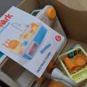 CUTE STONE Pretend Play Kitchen Sink Toys with Play Cooking Stove, Pot and Pan with Spray Realistic Light and Sound, Dish Rack & Play Cutting Food, Utensils Tableware Accessories for Kids Toddlers