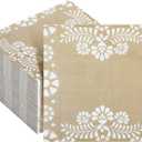 Havawish 100 PCS Beige Cocktail Napkin - Mexican Talavera Print Design Fancy Paper Napkins for Party Supplies Birthday, Baby Shower, Wedding Celebrations Decorative, 5 x 5 inch
