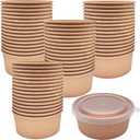 50 Pack Kraft Paper Bowls with Clear Lid, 25OZ Paper Salad Serving Bowls, Microwave Freezer Safe Meal Prep to Go Food Containers for BBQ, Gatherings and Parties
