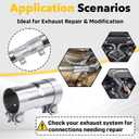 2.25 to 2.5 Inch Exhaust Adapter with Clamp, Stainless Steel Reducer Connector, 2.25" ID to 2.5" ID for OD 2.25"-2.5" Pipes, No Welding for Car, Truck, Motorcycle