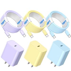 Compatible with iPhone 17 16 15,USB C to USB C Cable 3Pack 60W Type C to Type C Cable,Fast Charge 10FT Long Cablee,for Phone16 15Pro Plus Pro Max,for S24 S23, for Pad Pro and More-Purple/Yellow/Blue