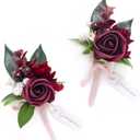Ling's moment Boutonniere for Men, 2pcs Groom Groomsmen Guest Boutonniere, Artificial Flowers for Wedding/Prom/Homecoming, etc.Burgundy Marsala