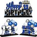 LINGTEER Happy 13th Birthday Blue Acrylic Table Topper Centerpieces Set - Cheers to Thirteen Years Old Birthday 13th Bday Party Gift Decorations