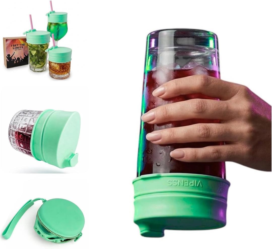 Drink Cover for Alcohol Protection, Anti Drug Cup Protector, Silicone Drink Cover with Flip-Top Closure, Fits All Cup Sizes, Leak-Proof Lid with Ergonomic Sip Design, Green