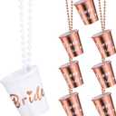 Boao 8 Pieces Bride Shot Necklace Glass, Bachelorette Shot Glass Necklace with Gold Foil for Wedding Bachelor Party and Bridal Shower Decorations(Rose Gold)