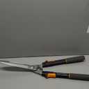 Fiskars Power-Lever Extendable Hedge Shears, Self-Sharpening Serrated Steel Blades for Clean Cuts, Handles Adjust 25"-33" for High Reach, Multiplies Leverage for 2x Power, 10" Blades, Orange/Black