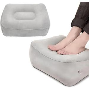 Travel Foot Rest Pillow, Soft Flocking Pillow, Flights Relax Cushion Ottomans Leg Up with Air Pump for Office, Home Relax, Camping and Travel Use (Gray)
