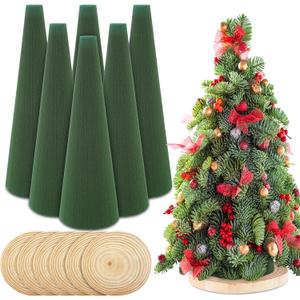 GlikCeil 6 Pcs Floral Foam Tree Cones for Christmas DIY Crafts Dry Wet Floral Foam Blocks 3.15 x 9.45 Inches Green Foam Cone for Xmas Party Wedding Birthday Flower Arrangement Florist Vase Plant Decor