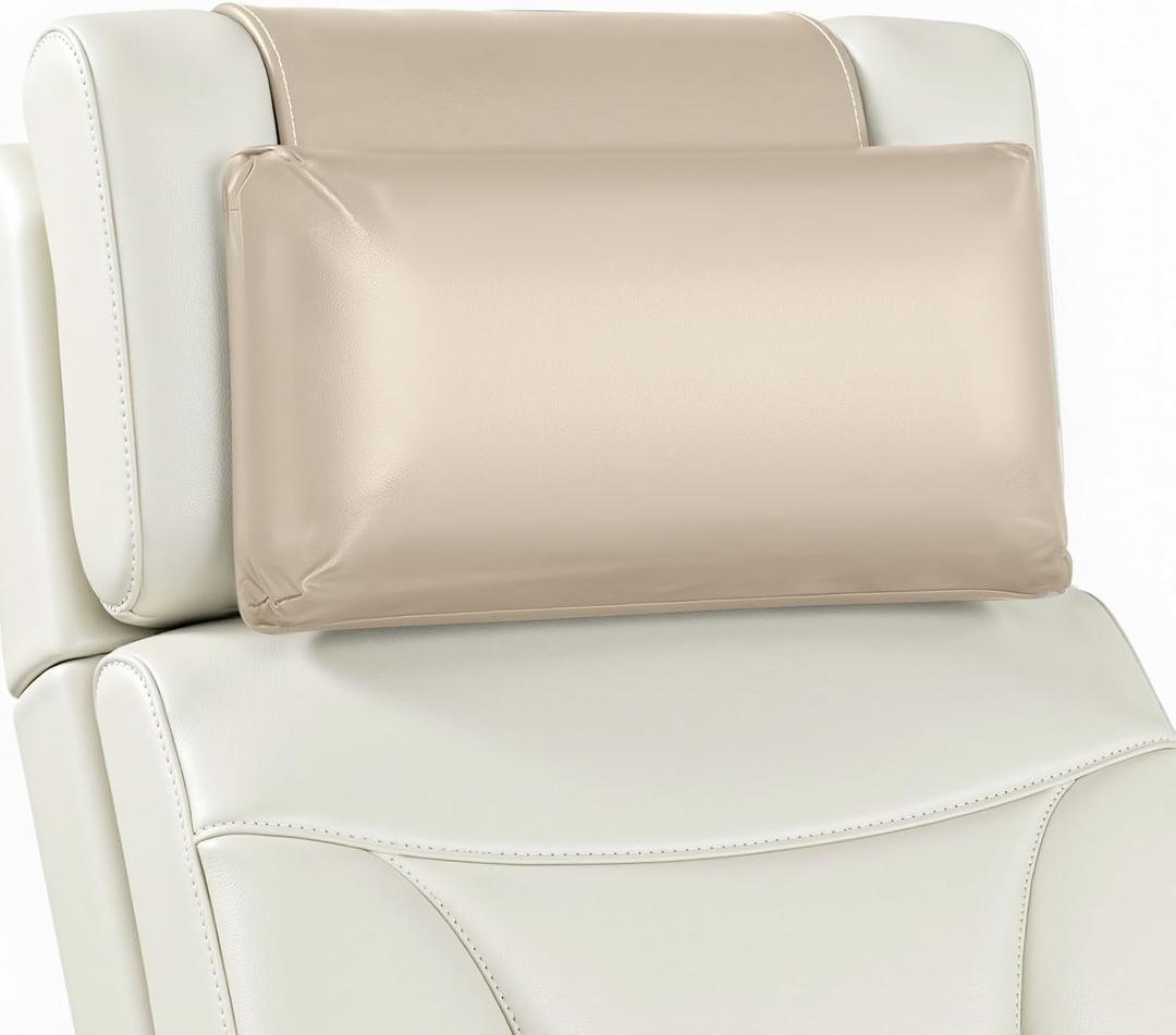 Leather Recliner Pillow, Adjustable Neck & Head Support Pillow, Pu Leather Non-Slip Headrest for Pain Relief & Relaxation, Ideal for Recliner Chair, Couch, Office Chair, Sofa (Beige)
