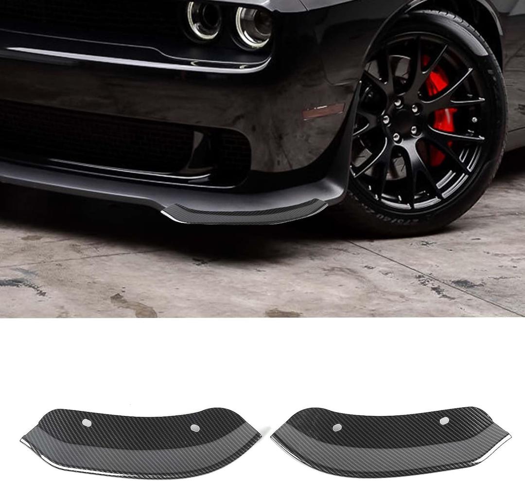 for Challenger Front Bumper Lip Splitter Protector Cover Trim for 2015-2023 Dodge Challenger Hellcat Black Carbon Fiber Exterior Accessories 2pcs (Large, Gray)