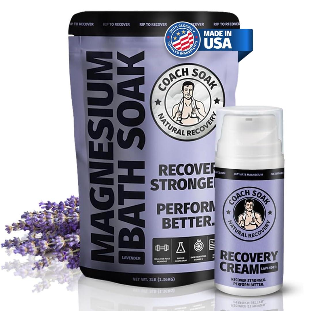 Coach Soak Recovery Bath Soak and Magnesium Lotion with MSM Lavender Bundle (1 Ounce (Pack of 2))
