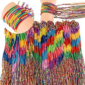 Henoyso 300 Pcs Friendship Bracelets Bulk Handmade Braided String Assorted Colors Thread Bracelets Rainbow Friendship Cords Strand Gifts for Women Birthday Party Favors (Straight Weave)