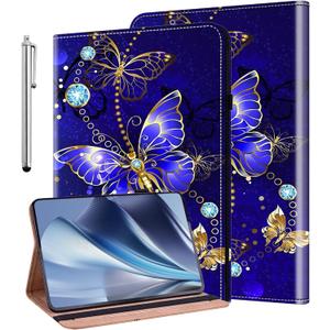 Case for Samsung Galaxy Tab A9+/A9 Plus 11 Inch 2023, Stylus Holder Flip Wallet Leather Shockproof Cover for Galaxy Tab A9+ Plus SM-X210/X216/X218 Case, Diamond Butterfly