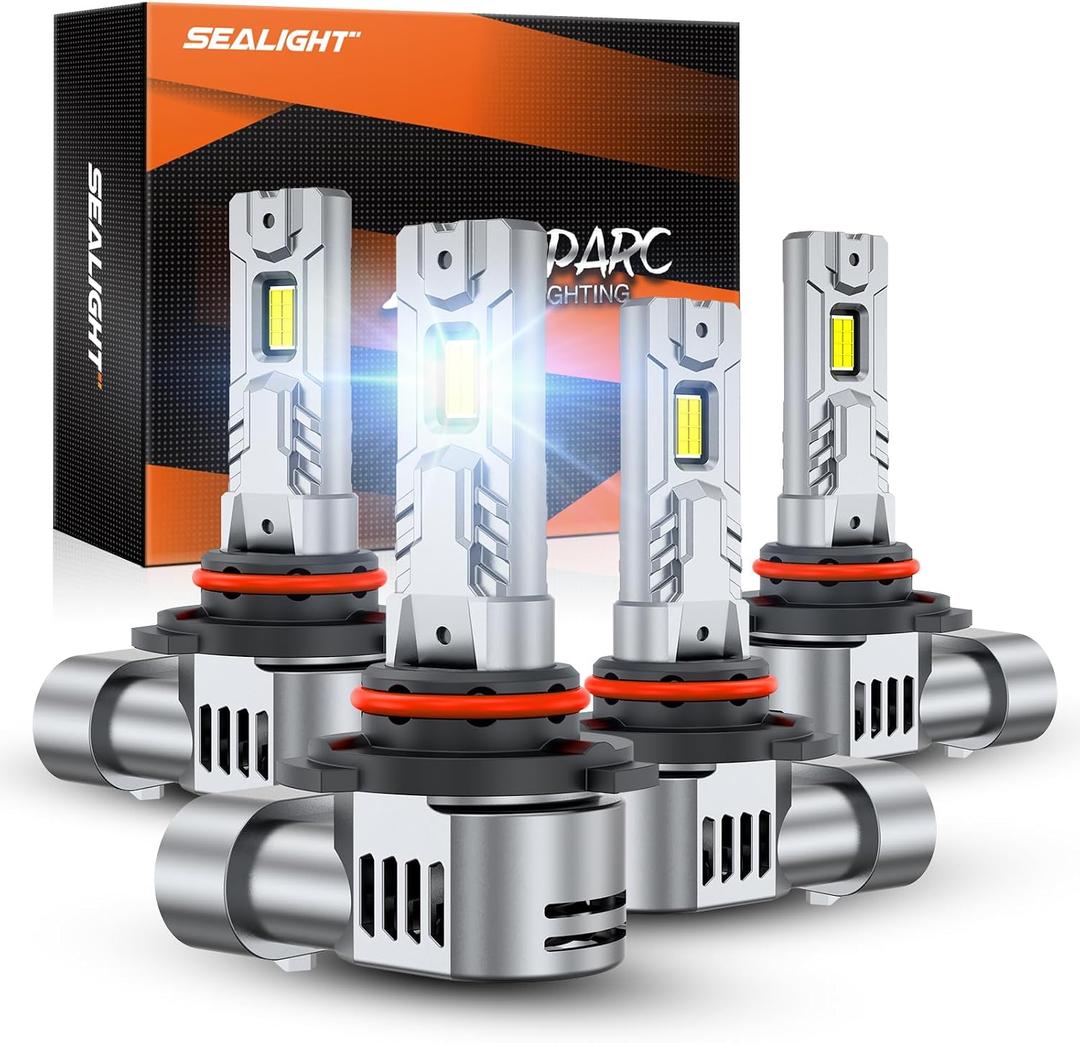 SEALIGHT S2S 9005/HB3 9006/HB4 Light Bulbs Combo, 100,000LM Super Brighter, 6500K Pure White 9005 9006 Fog Bulbs, with Cooling Fan 60K+ Hours Lifespan, 4-Pack