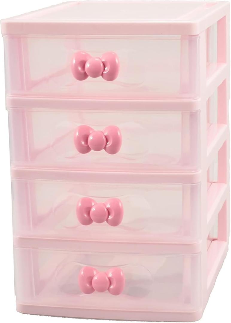 Lovely Pink Mini Receiving Storage Box With Multi-layers And Pink Bowknot Handle Gift for Mothers, Girls, Small Items Keeping Box (Four layers (7.06 x 5.22 x 8.05 inches))