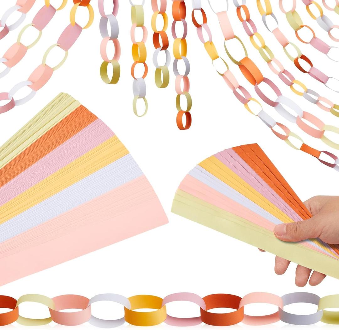 Lincia 600 Sheet Paper Chain Garland Strips 1x8 Inch with Double Sided Tape, DIY Construction Paper Chains for Birthday Wedding Holiday Party Decorations, Crafts Supplies (Groovy)