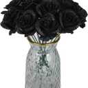 Black Glitter Roses,30PCS Fake Roses Flowers Artificial Roses with Stems for DIY Crafts Wedding Bouquet Party Home Decor(Black)