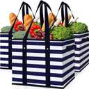 WISELIFE 3 Pack Reusable Grocery Bags Large Water Resistant Grocery Collapsible Heavy Duty Tote Bags for Shopping Picnic (Blue)