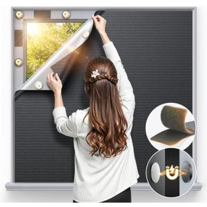 Magnetic Blackout Window Cover 40" x 58" Portable Blackout Curtains for Bedroom, Temporary Black Out Shades Window Privacy Film No Drill Black Out Blinds for Media Room Travel Skylight - Blacks