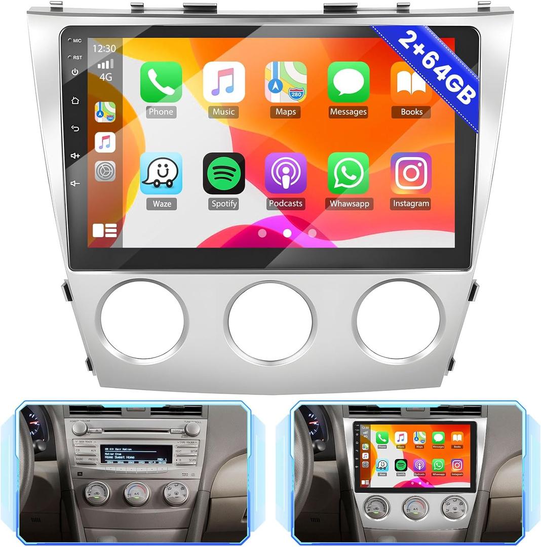 for (Manual A/C) Toyota Camry 2006-2011 Android 13 Car Stereo Wireless Apple Carplay, 2+64GB 10.1 Inch IPS Touchscreen Car Radio Receiver with GPS Navigation FM Bluetooth WiFi HiFi EQ