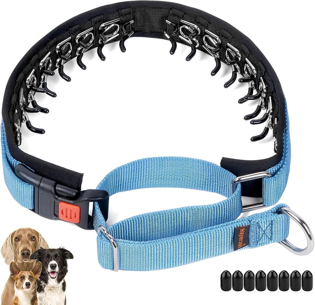 Mayerzon No Pull Dog Collar, Patented Martingale Collar for Small Medium Large Dogs with Buckle and Heavy Duty Nylon for Walking Training Hunting, Safe and Easy to Use(S, Blue)
