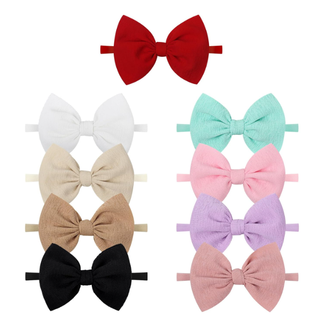 YanJie Handmade Elastic Hairband, Nylon Hair Bows for Girls Infant Toddlers Kids, 9 PCS One Size Fits All Hair Accessories for Newborn Baby