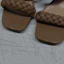 Wide Width Chunky Heels for Women Braided Dressy Sandals Square Open Toe Summer Shoes (Khaki)