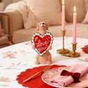 WDS WONDROUS Dog Figurine Light Up Valentine's Day Decoration, Valentine's Figurine Decor with I Love You Heart, Battery Powered Resin Dog Statue for Home Table Decor, Gift for Him Her Women