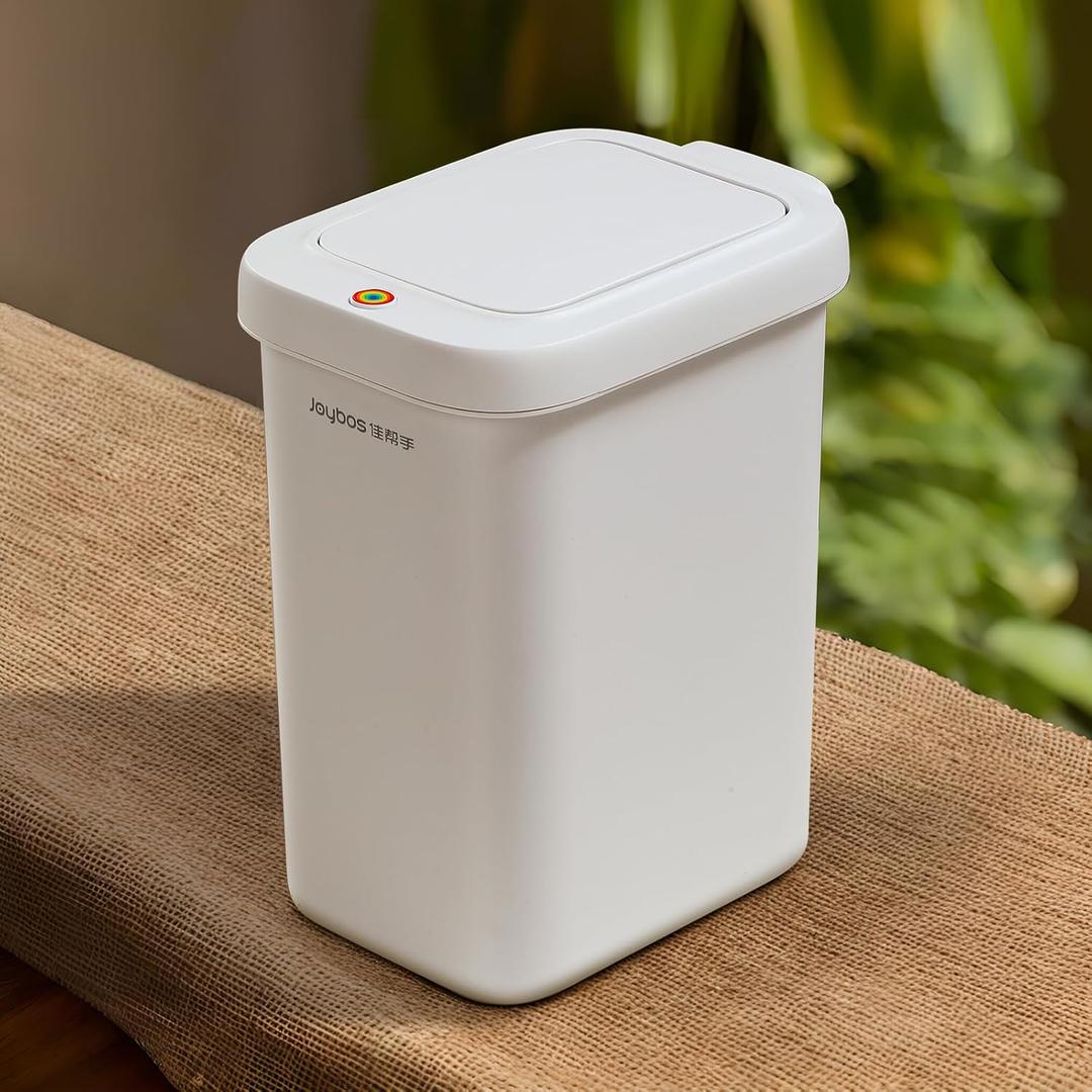 JOYBOS Small Trash Can with Lid for Bathroom, 3 Gallon Little Garbage Can, Slim Bedroom Trash Bin Waste Basket, Plastic Narrow Garbage Bin W/Press-top Lid for Toilet, Office, RV, Living Room