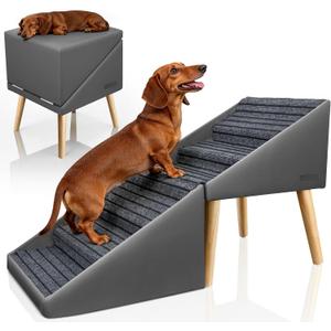 Dog Stairs & Ramp for High Bed & Couch,22.8" 6-Step Foldable Split Ottoman