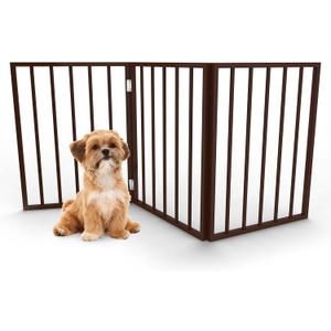 3-Panel Indoor Foldable Dog Fence for Stairs, Hallways, or Doorways - 54x24-Inch Wood Freestanding Dog Gates by PETMAKER (Brown)
