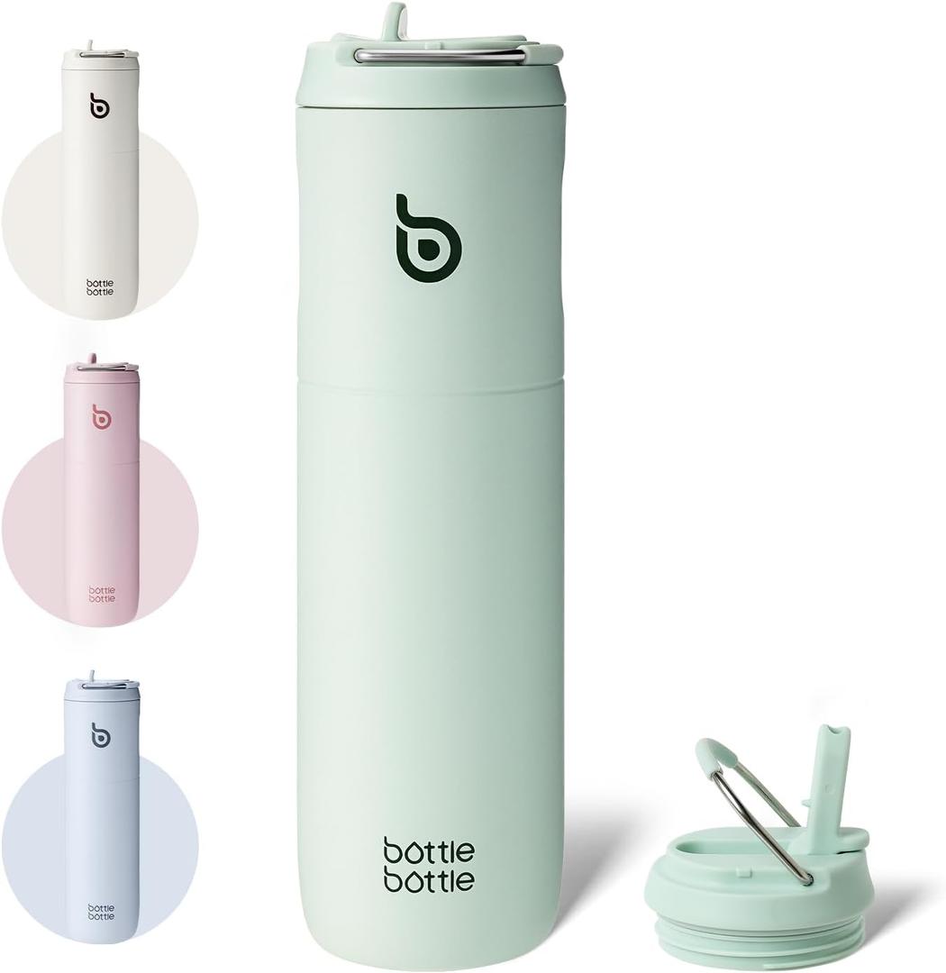 BOTTLE BOTTLE Insulated Water Bottle 24oz with Straw Lid and Handle for Sports Travel Gym Stainless Steel Water Bottles Double-Wall Vacuum Metal Leak Proof BPA-Free (Light Green)