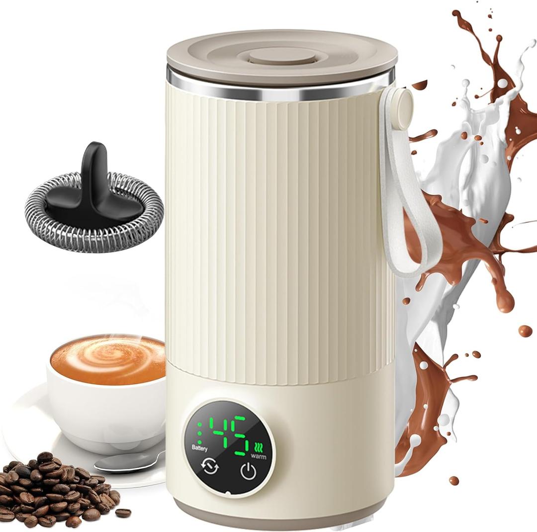 4 in 1 Milk Frother and Steamer with Temperature Control, Automatic Warm and Cold Foam Maker and Milk Warmer for Latte, Cappuccinos, Macchiato, Stainless Steel with Touch Screen, Cordless & Portable