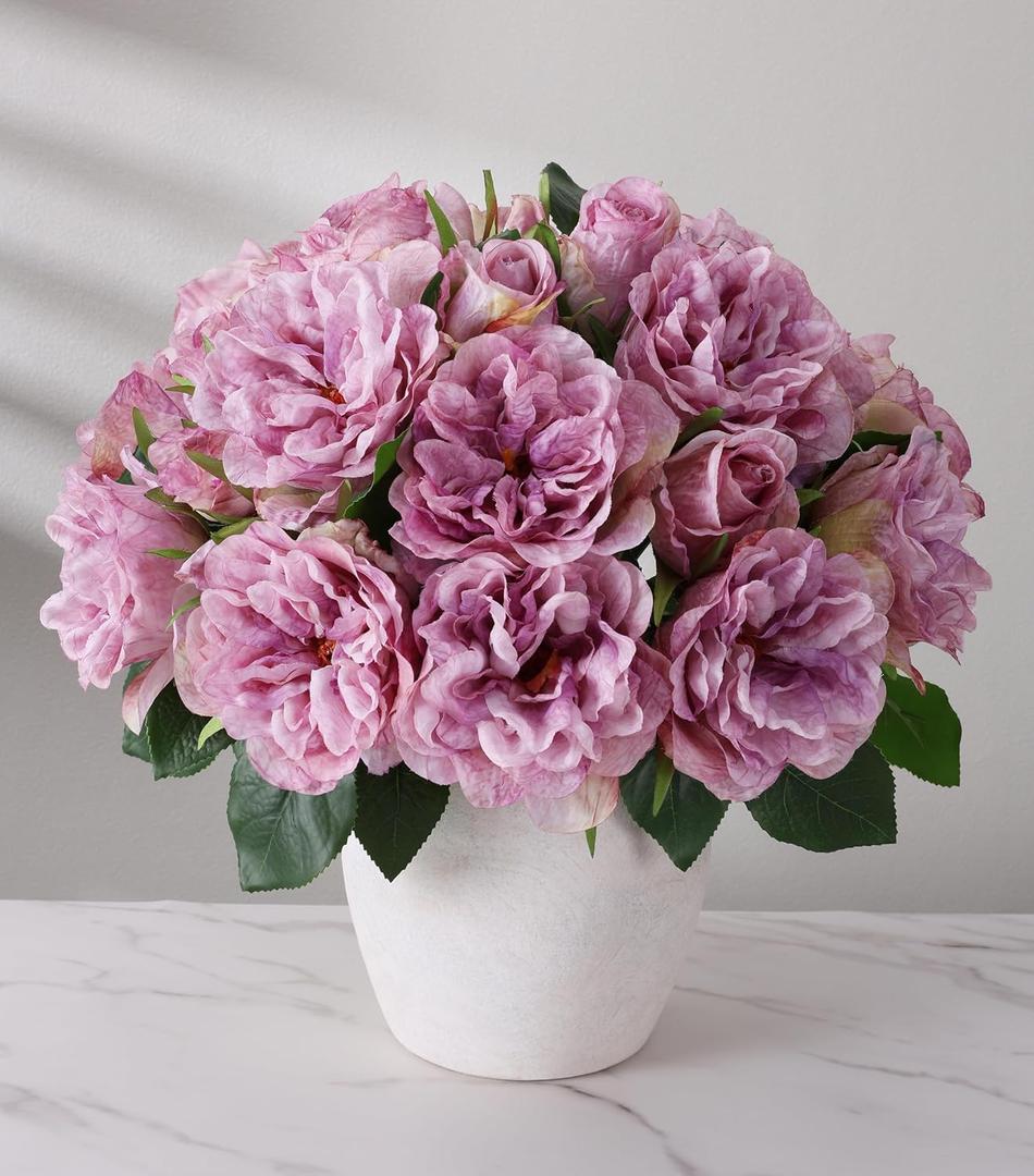 florisso Purple Rose Artificial Flowers - 13 Branches Silk Roses for Home Decoration, Wedding Floral & Party Decor (Faux Rose Flowers) (Small)