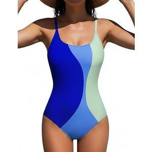 BMJL Womens One Piece Swimsuit Sports Full Coverage Bathing Suit Color Block Slimming Tummy Control Swimming Suits, Size: L